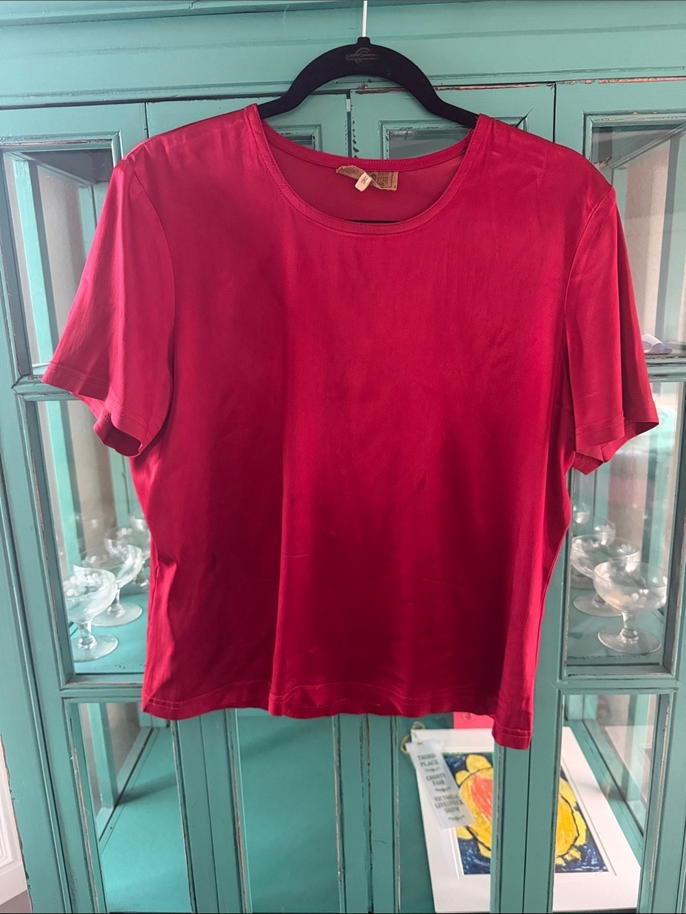 Vintage Double D Ranch Silky Women's Short Sleeve Crewneck Tee in Vibrant Red